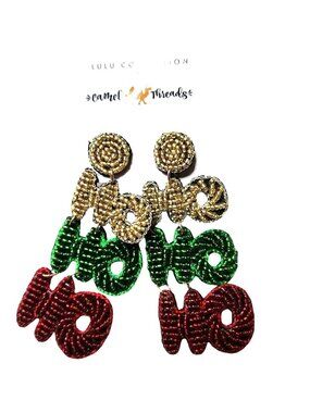Dangle Earrings Christmas festive party Ho Ho Ho Beaded Holiday womens Jewelry